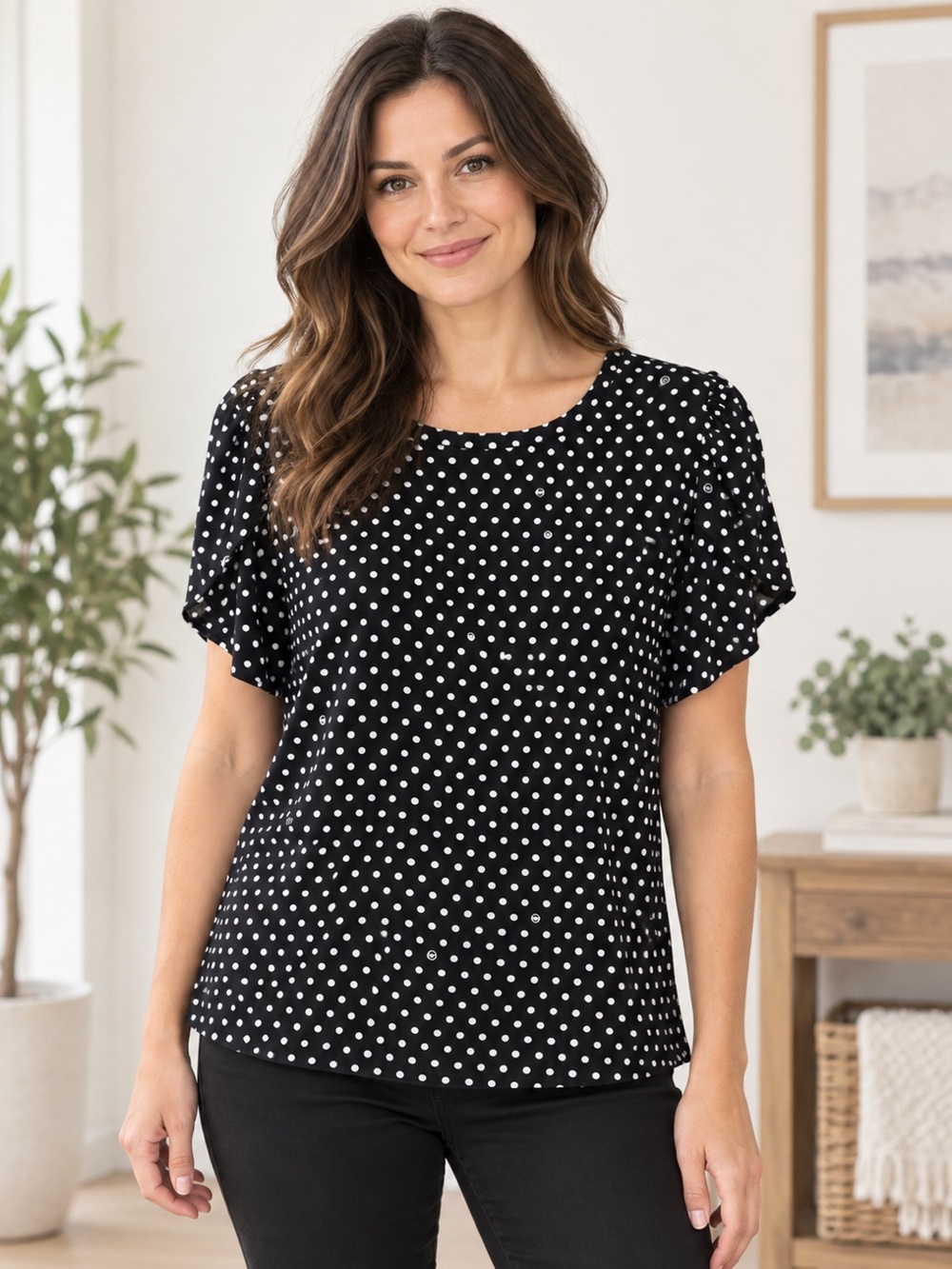 Michael Kors Polka Dot Short-Sleeve Blouse – Size XL